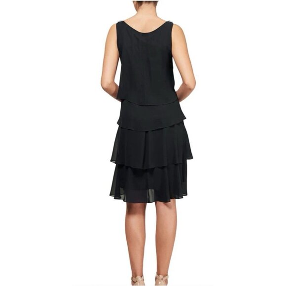 SLNY Party Dress Women’s 14W Black Crystal Ruffled Tier Semi-Formal Flowy NEW - Picture 2 of 9